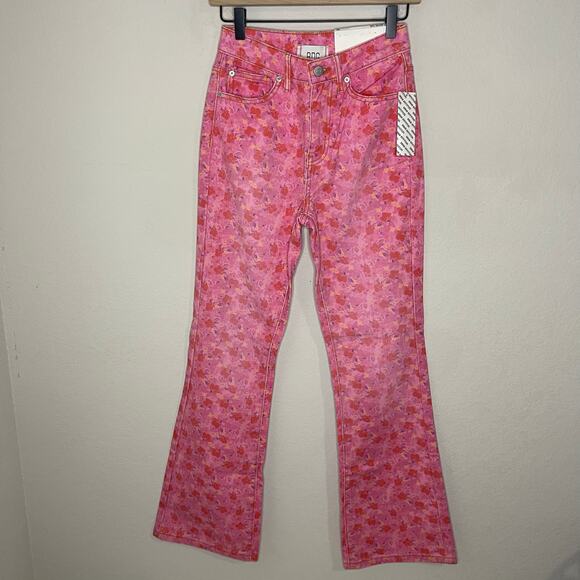 NEW BDG Urban Outfitters High-Rise Flare Denim in Pink/Rose Floral NWT - Size 24 - Picture 7 of 10